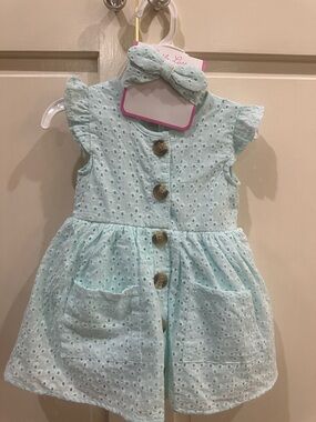 Little Lass Mint Green Eyelet Dress with Headband